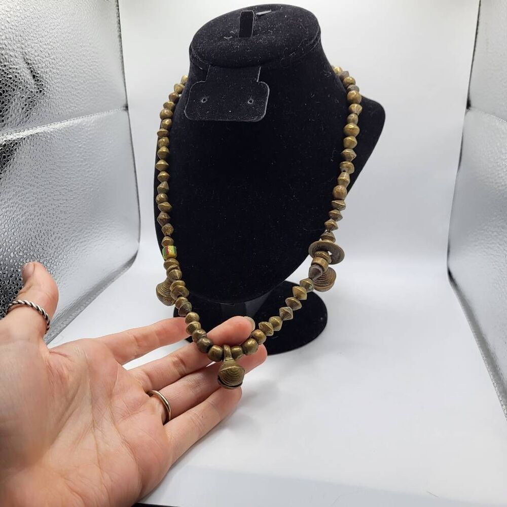 Rare Antique Chinese Brass Beaded Bell Necklace
